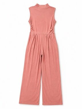 PrettyGarden Ribbed Wide Leg Jumpsuit Dusty Rose Sleeveless Size M / L